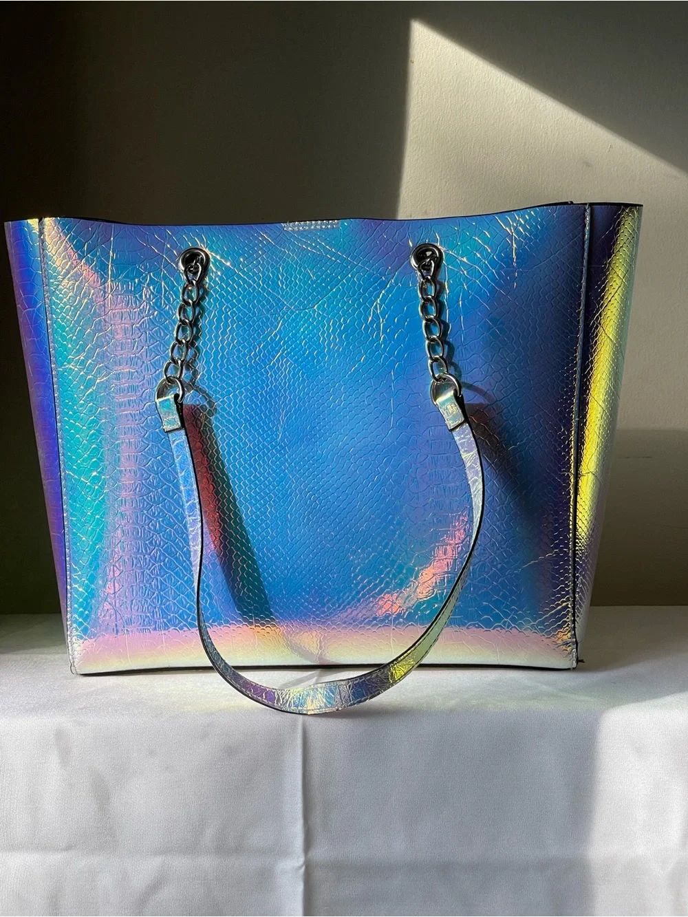 PRIMARK Iridescent Croc-Embossed Tote